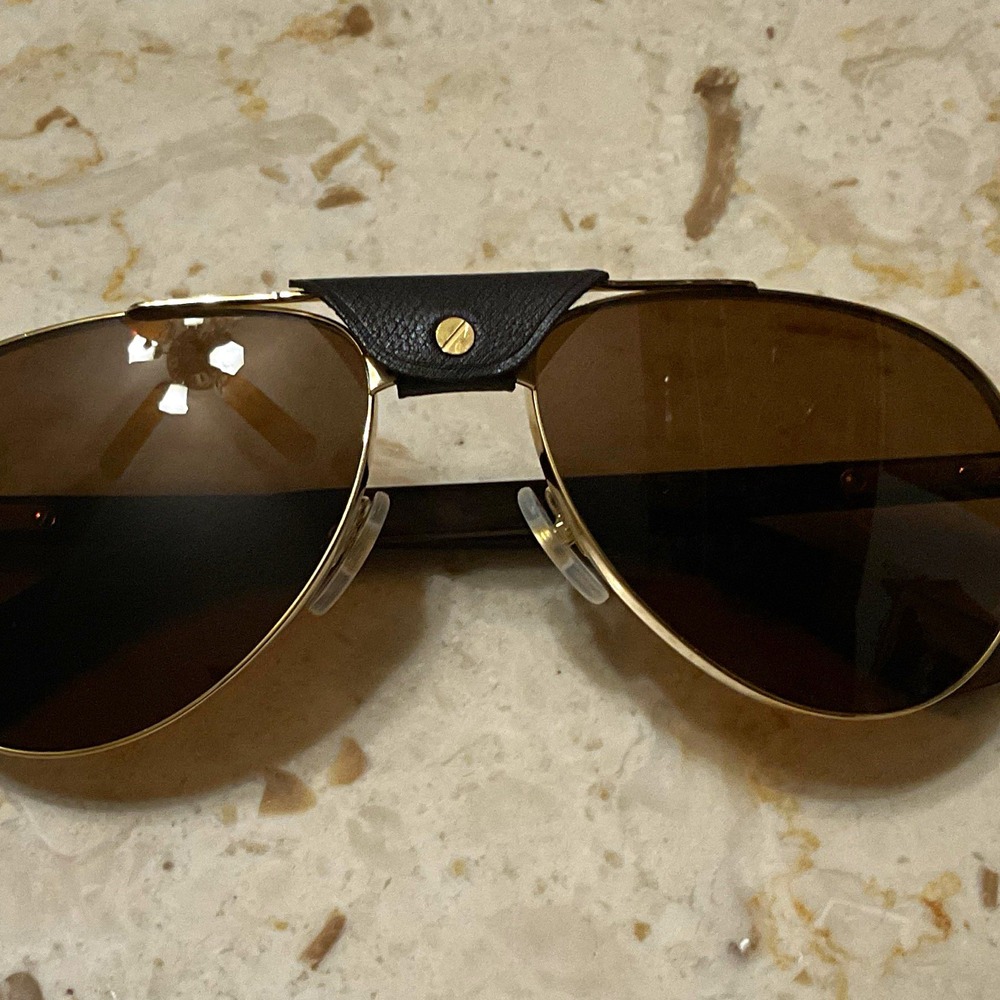 Cartier Santos Aviator Sunglasses Gold and Wood frame CT0495S 004 XL